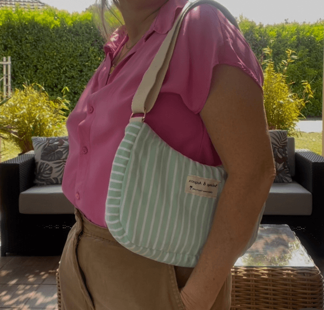Sac baguette rayé vert 
