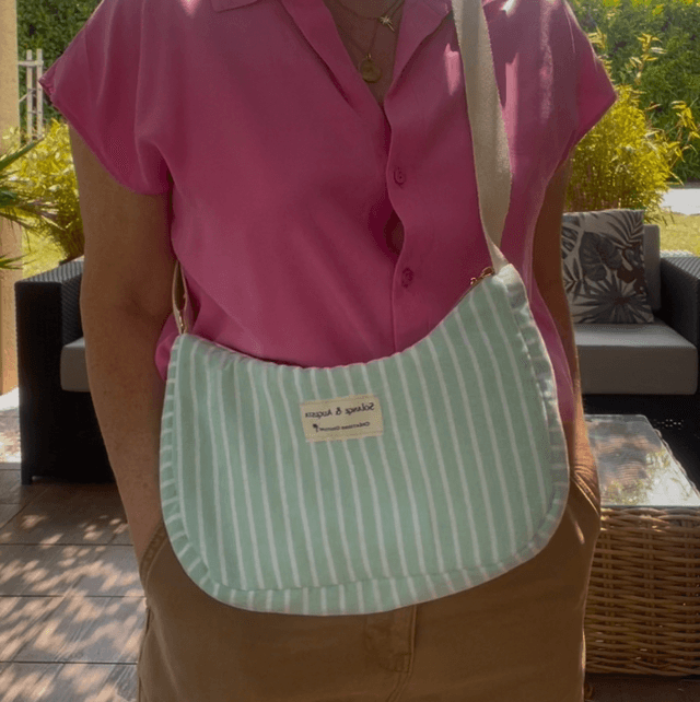 Sac baguette rayé vert 