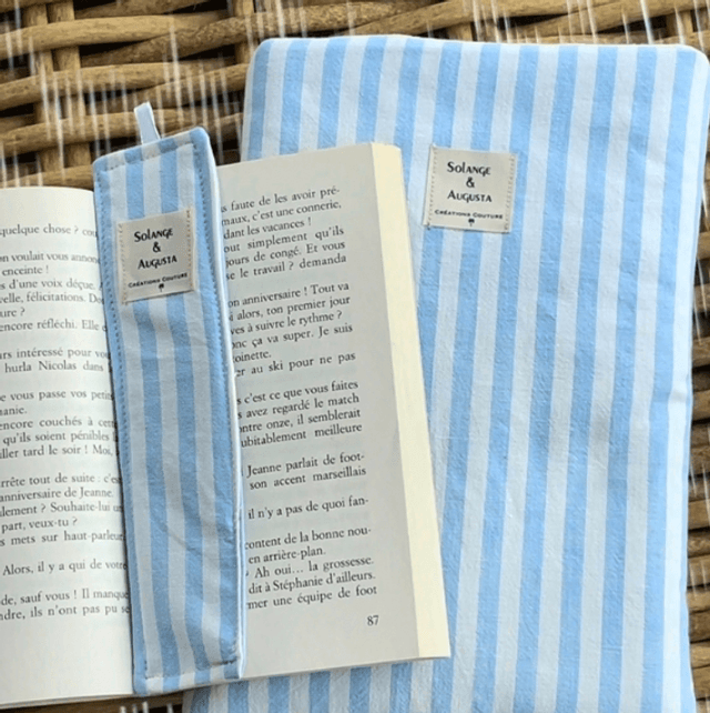 Housse de livre rayée bleue